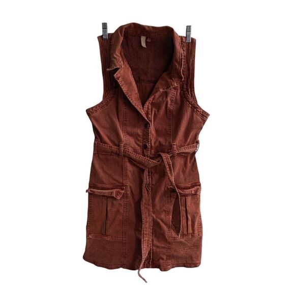 Anthropologie Pilcro terracotta button front denim mini dress US 0 - Picture 3 of 8